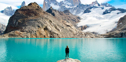 Traveller in Patagonia landscape